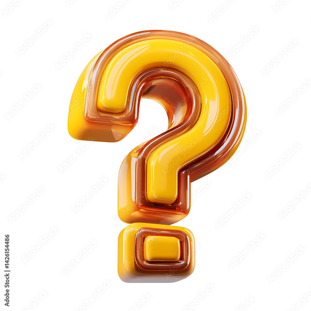 Poster glossy yellow question mark 3d render transparent background