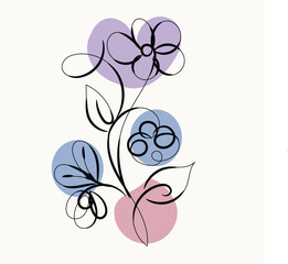 Abstract Floral Line Art with Pastel Circles Background