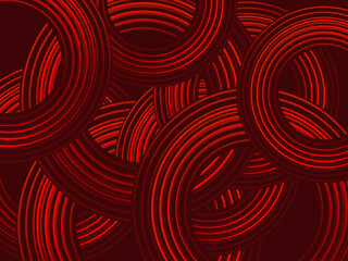 Abstract red glowing geometric lines on dark red background. Modern shiny red circle lines pattern. Futuristic technology concept, perfect for covers, posters, banners, brochures, websites, etc.