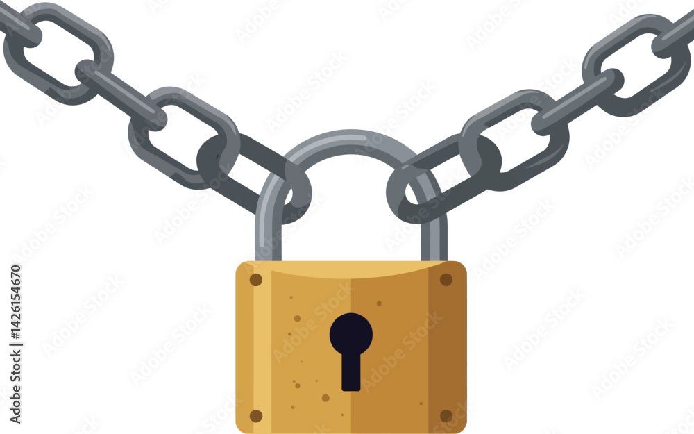 Poster padlock with grey chain security symbol in simple vector illustration design