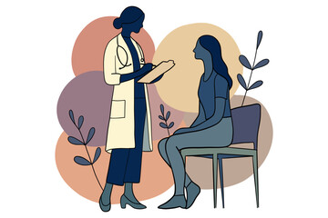 A hand drawn illustration of a medical consultation. Good for any project.