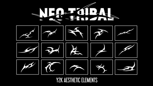 Set of neo tribal y2k aesthetic vector elements