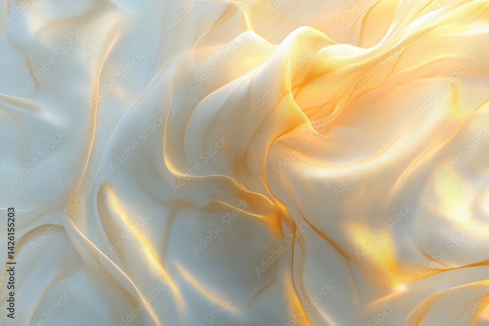 Fototapete gentle folds of translucent fabric illuminated by soft golden light in a serene and calming composit