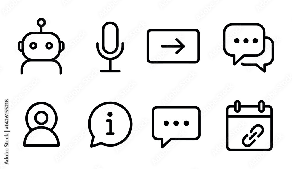 Poster essential communication and interface icons set in minimalist line style
