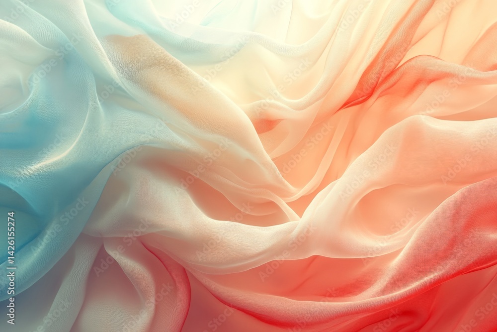 Poster soft flowing fabric in shades of blue, white, and red creating an elegant and tranquil atmosphere