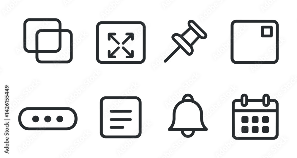 Poster minimalist user interface icon set - linear outline style for modern design