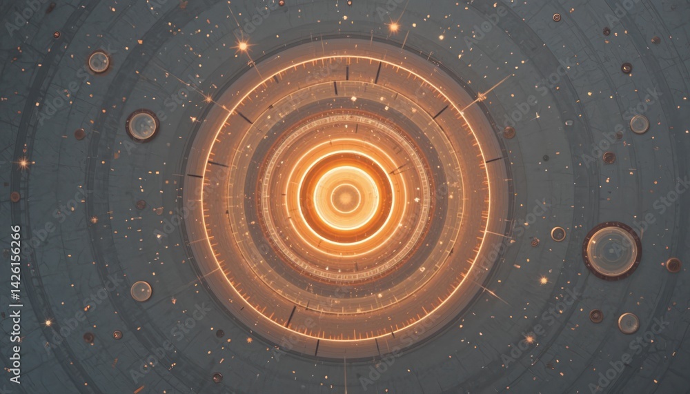 Poster dynamic geometric patterns in space abstract digital art futuristic environment circular design illu