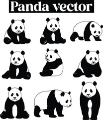 Fototapeta premium Panda Black and White Bear Illustrations Silhouettes