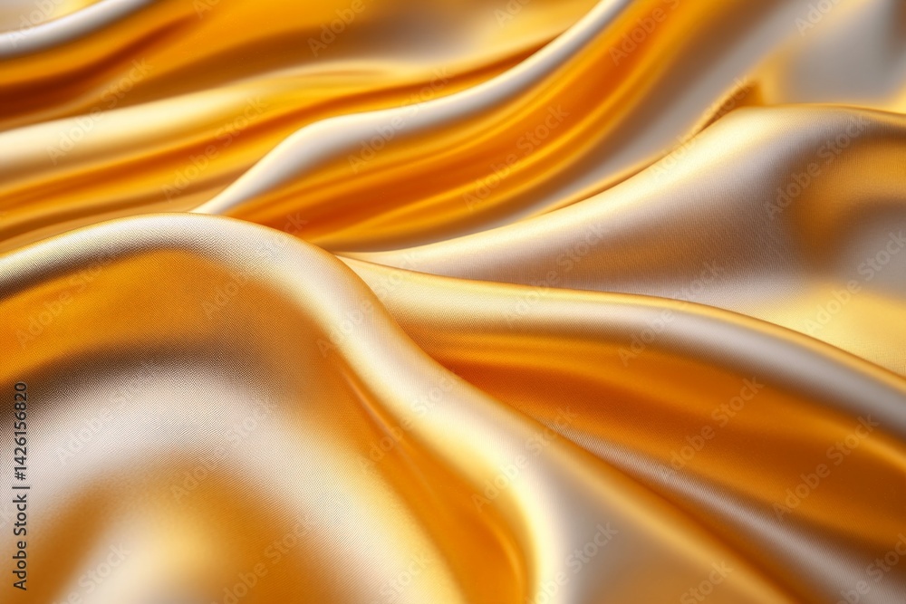 Poster luxurious golden satin fabric with smooth texture flowing gracefully in soft waves