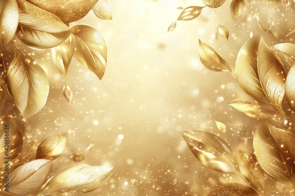 Aufkleber Golden leaves and sparkling background create a rich and elegant atmosphere for any design project or celebration