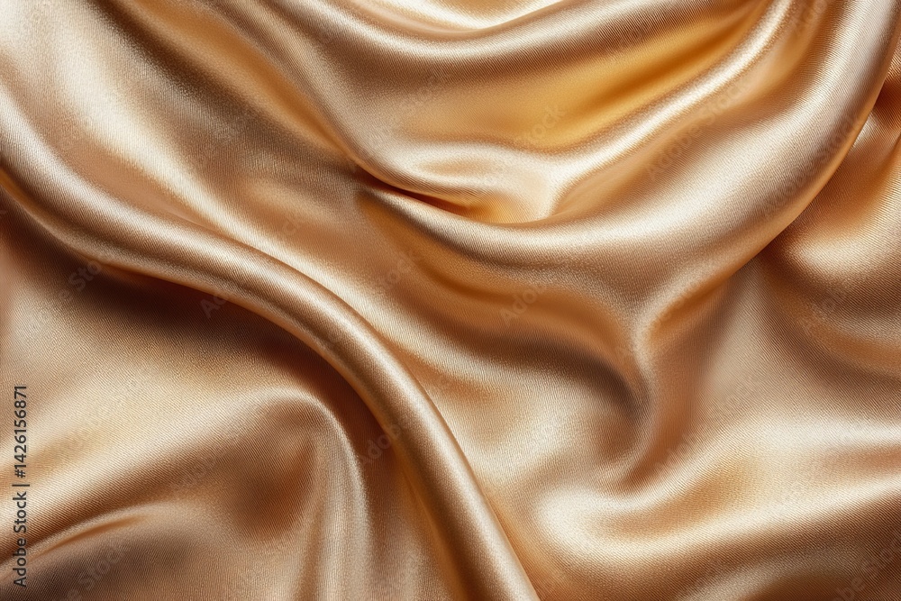 Poster elegant golden fabric draping softly, displaying intricate textures and sheen in natural light durin
