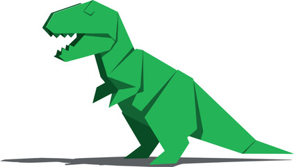 Obraz premium Green Origami Dinosaur Vector Illustration with Shadow on White Background 