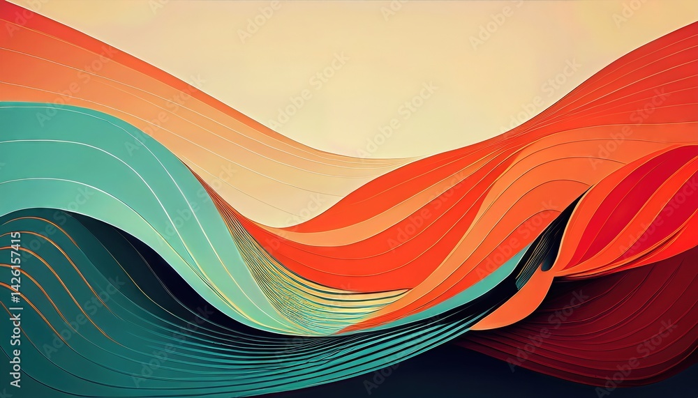Poster vibrant geometric abstraction a striking minimalist composition in cool tones, embracing negative sp