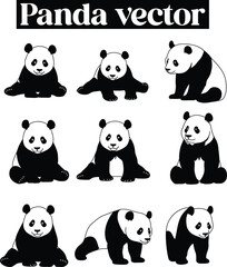 Naklejka premium Panda Black and White Bear Illustrations Silhouettes