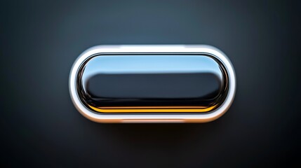 Sleek pill-shaped button with chrome surface, golden base, on deep gray background