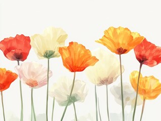 Obraz premium Poppies in watercolor bloom against white backdrop