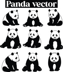 Fototapeta premium Panda Black and White Bear Illustrations Silhouettes