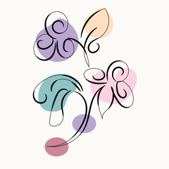 Abstract Floral Line Art Design with Pastel Circles