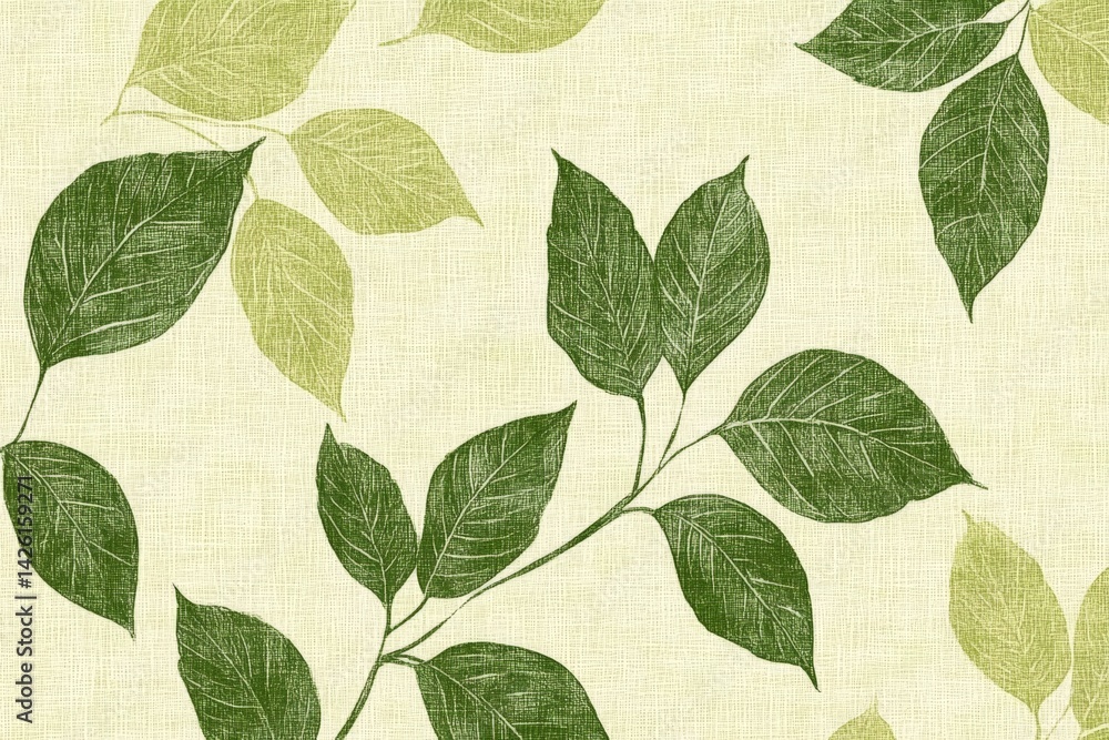 Poster leaf pattern design featuring green and light green foliage on a textured background