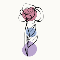 Abstract Line Art Rose Flower with Pastel Color Spots