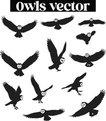 Owl Nocturnal Bird Illustrations Silhouettes