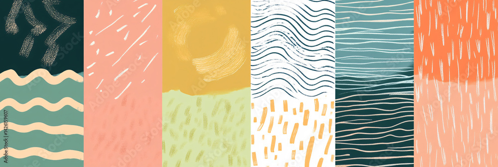 Poster collection of different backgrounds with simple and funny patterns. abstract colorful tiles with fla