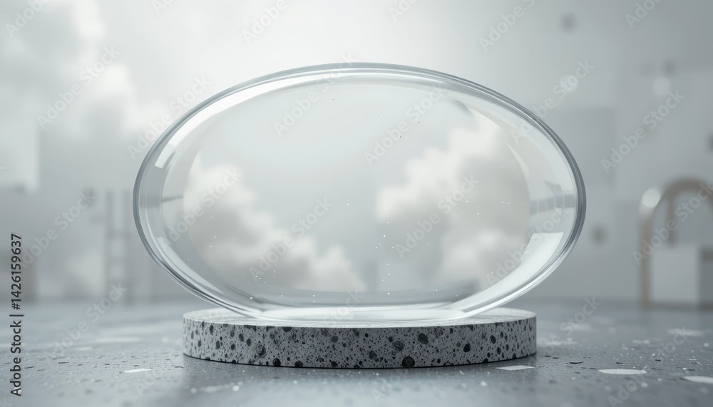 Poster translucent glass structure displaying clouds modern urban setting digital art minimalist environmen
