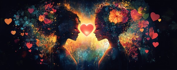 Fototapeta premium Elegant nighttime scene with two human profiles