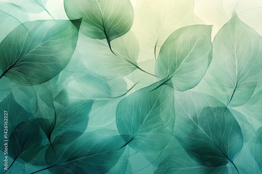 Leinwandbilder green translucent leaves create a serene natural background with soft light filtering through