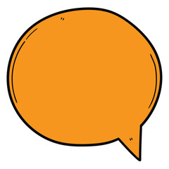 Hand drawn cartoon empty orange speech bubble on white background.