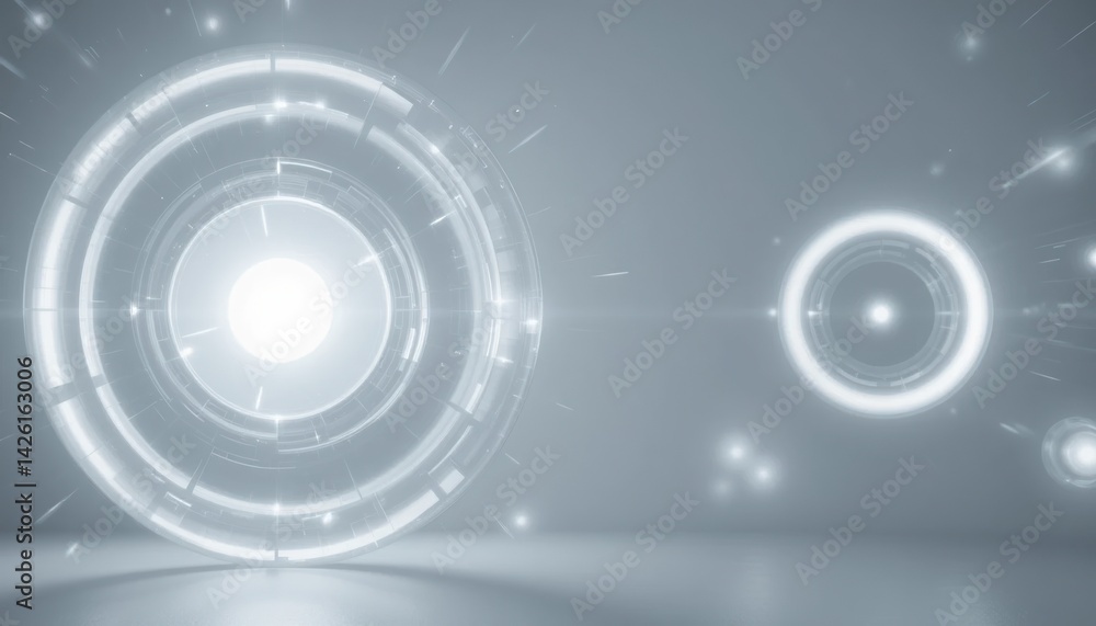 Poster dynamic light circles interaction abstract background digital art minimalist environment futuristic 