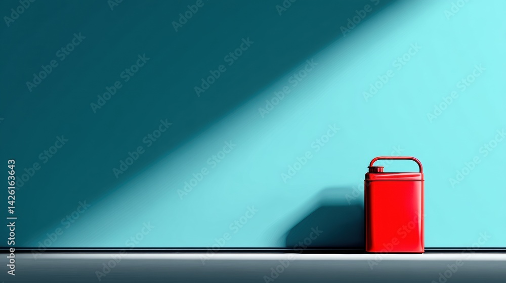 Leinwandbilder Gasoline Can Stands Against a Vibrant Blue Wall Creating a Minimalistic Layout With a Soft Shadow in the Afternoon Light