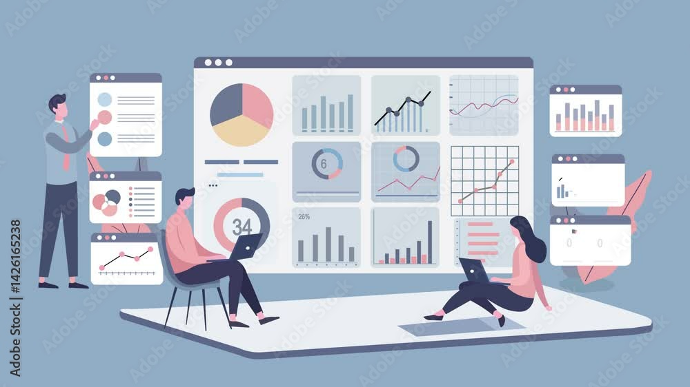 Fototapete business analytics and data visualization in a digital modern workspace. large web page interface di