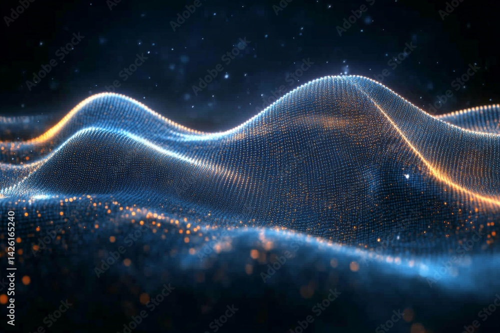 Aufkleber Abstract representation of glowing waves and particles in a dark space environment