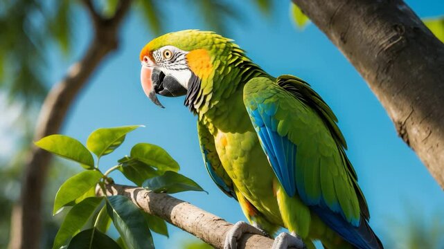 Amazon parrot with yellow shoulders sitting on a tree
