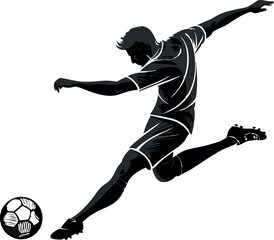 Silhouette of an athlete kicking a soccer ball
