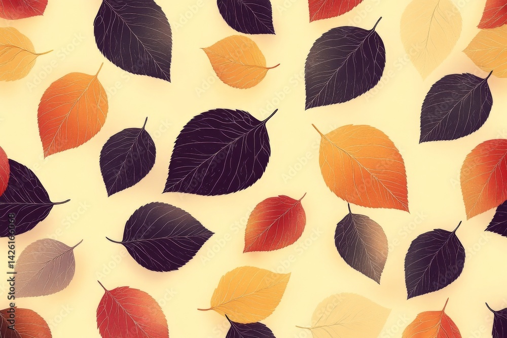 Poster colorful autumn leaves scattered on a light background creating a warm seasonal pattern
