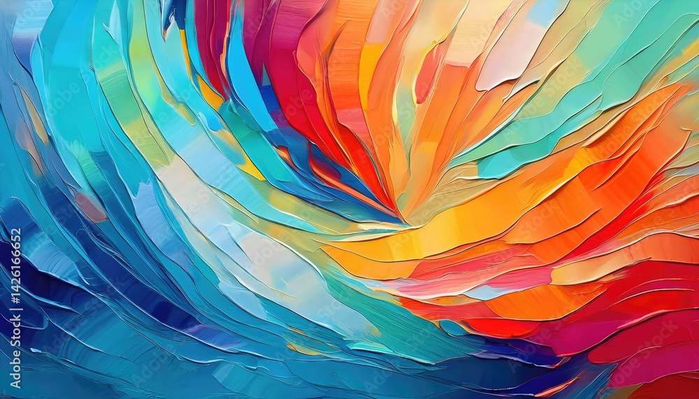 Poster closeup view of colorful abstract painting vibrant textures and patterns emerge from a modern artwor