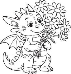 Dragon holding daisy bouquet softly