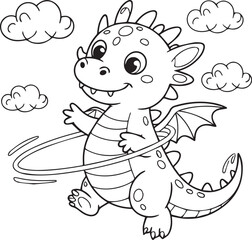 Obraz premium Dragon spinning hula hoop happily