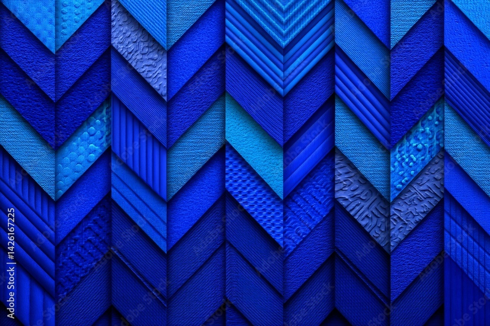 Poster vibrant blue geometric patterns in varying textures and shades create an eye-catching backdrop for a