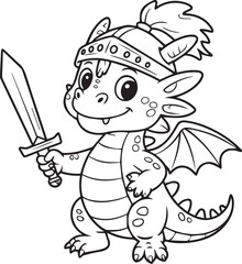 Obraz premium Dragon with knight helmet and sword