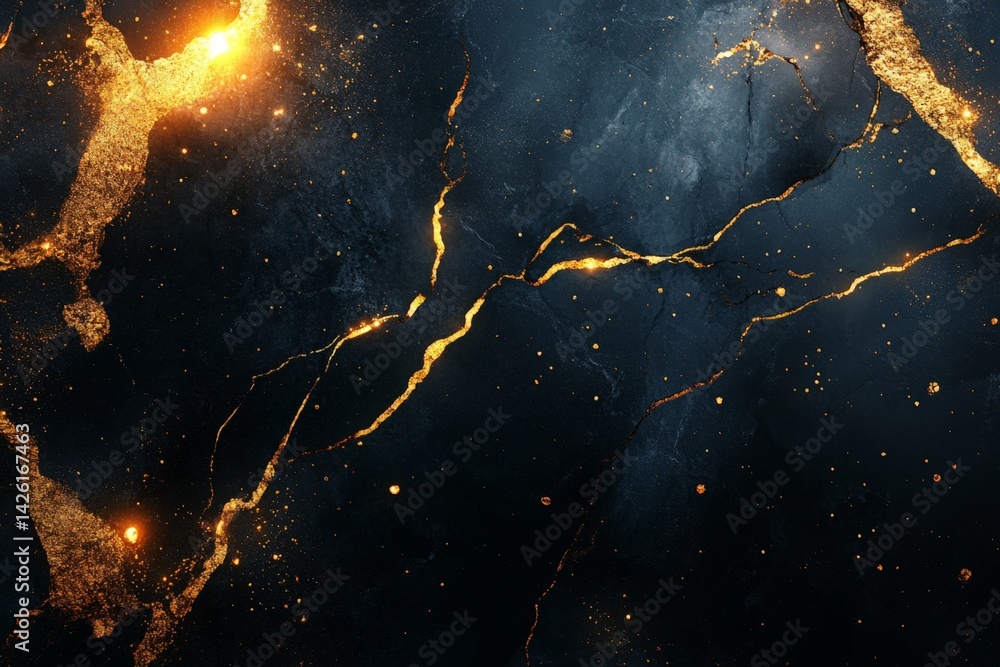 Aufkleber golden and dark abstract background with intricate marble-like textures and striking contrasts