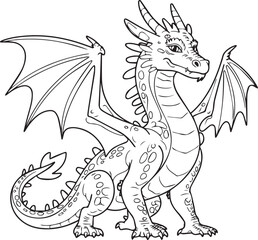 Naklejka premium Proud dragon standing with open wings