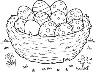 Basket filled with colorful eggs
