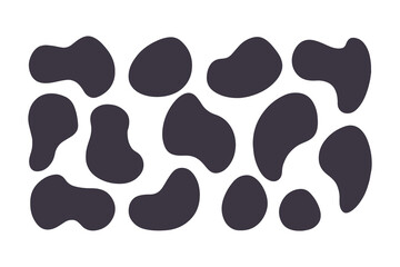 Abstract Organic Blob Shapes Collection in Dark Gray, Featuring Irregular, Fluid Forms Arranged on a Clean White Background