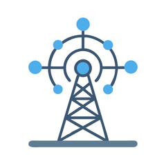 Modern Blue Telecommunications Tower Illustration on Black Background