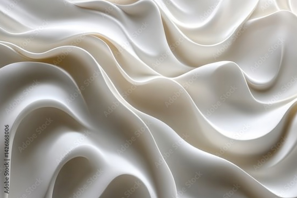 Poster textured white fabric flowing gracefully in soft waves under gentle light
