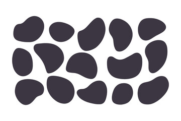 Abstract Organic Blob Shapes Collection in Dark Gray, Featuring Irregular, Fluid Forms Arranged on a Clean White Background