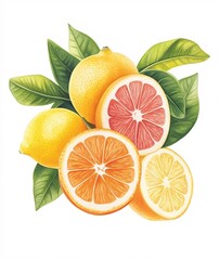 Vibrant and Rich Watercolor Overhead View of Citrus Produce